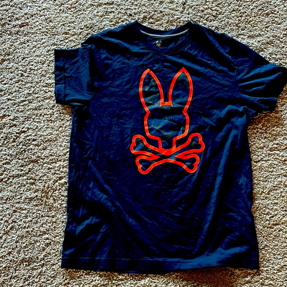 Psycho Bunny mens Newell graphic t shirt size 4 or small black orange Pima cotto